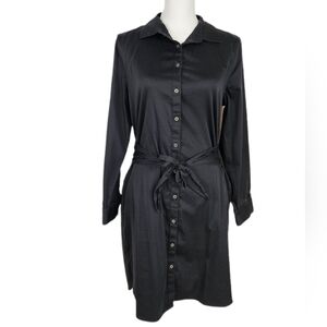 Untuckit Dress Angelina Black Stretch Belted Button Up Long Sleeve Womens 12